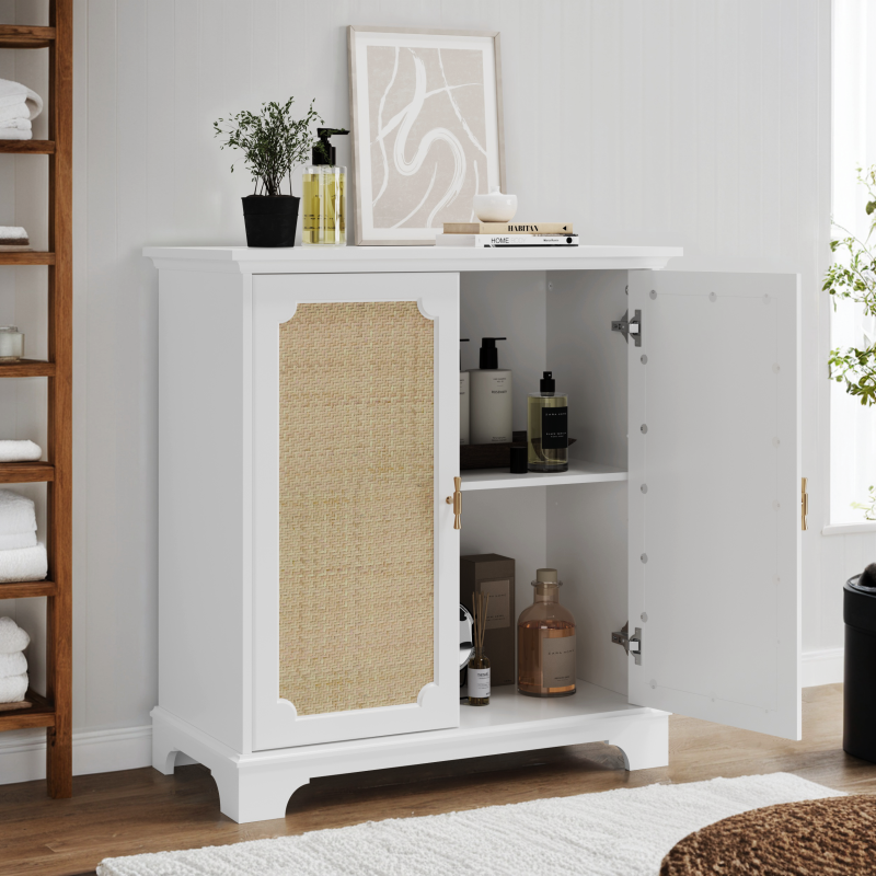 Sideboard, Buffet, Weinschrank mit Rattan-Deko Türen, Schrank für Flur, Eingangsbereich und Wohnzimmer
