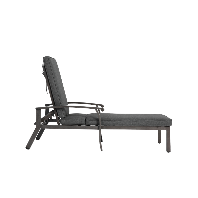 Lounge Patio Chair with Cotton Cushion, Adjustable Reclining Rust-Resistant Aluminum  Poolside Chaise Lounge Furniture, Waterproof Grey Cushion (1pc)