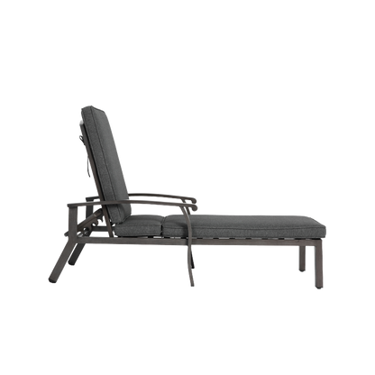 Lounge Patio Chair with Cotton Cushion, Adjustable Reclining Rust-Resistant Aluminum  Poolside Chaise Lounge Furniture, Waterproof Grey Cushion (1pc)