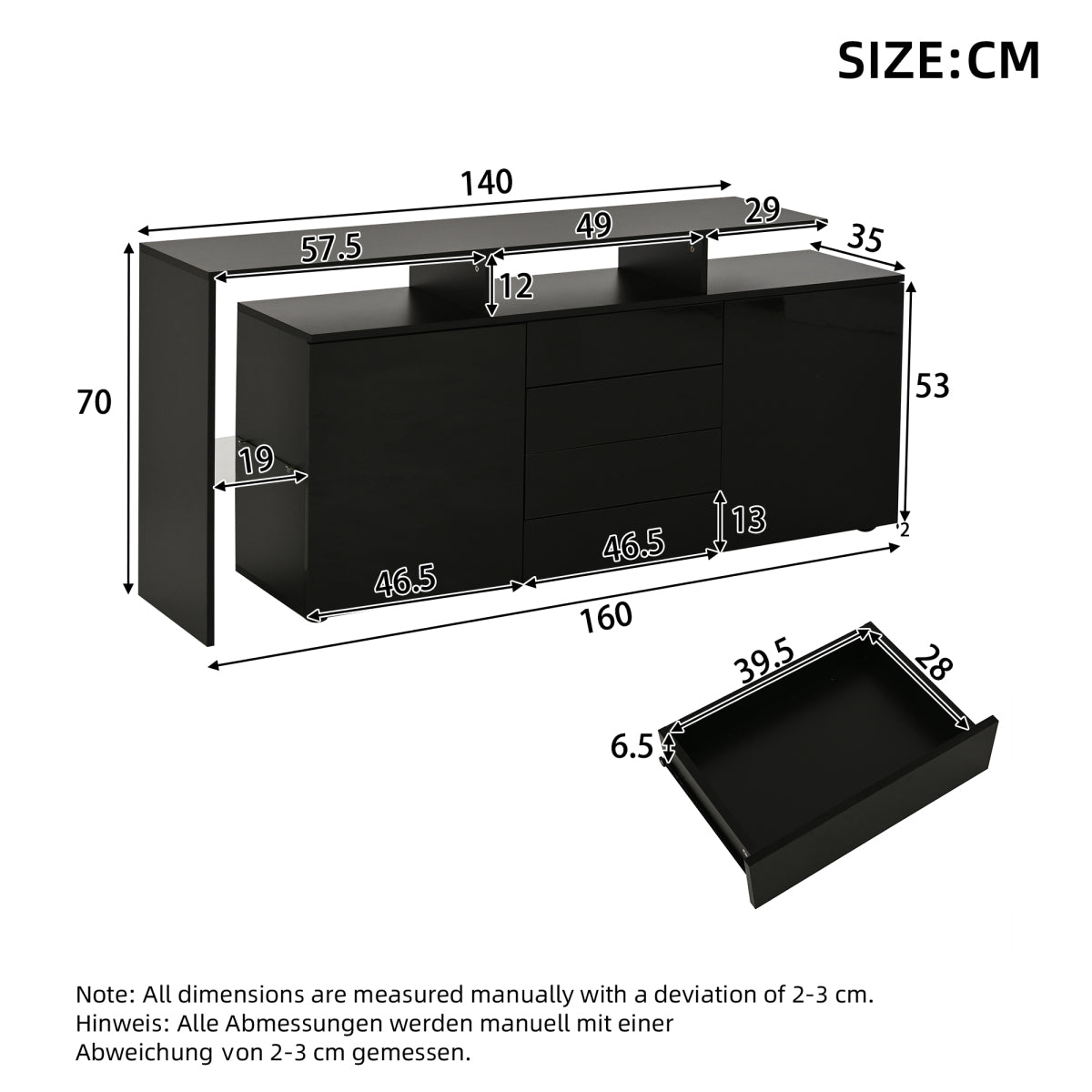 same N625P283229230W Kommode, Sideboard mit LED, Wohnzimmermöbel in Schwarz Hochglanz, Wohnzimmerschrank, Standschrank, TV-Schrank, Wohnzimmerwand, Highboard, Mehrzweckschrank, Buffetschrank Esszimmer
