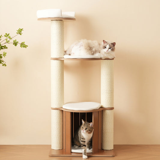 Katzenkratzbaum mit XXL-Stamm, 3-stufige Plattformen, 1 Katzenhaus, herausnehmbare Matten und Kippschutz,Wasserdicht und feuchtigkeitsbeständig