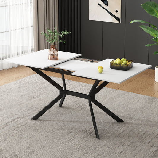 Weißer Erweiterbarer Esstisch 120/160*80 cm, Tischbeine aus schwarzem Metall