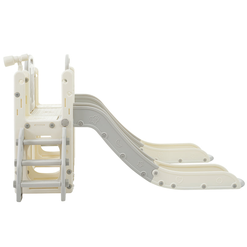 Kinderspielplatz-Set 8-in-1, Freistehendes Meerestier-Motiv-Set mit Rutsche, Bogentunnel, Basketballkorb und Teleskop, Doppelte Rutschen für Kleinkinder, Klettergerüst für Kinder