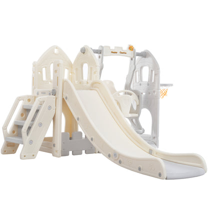 Kinderrutschen-Set mit Schaukel,5 in 1 Kinderrutsche, Rutsche, Klettern, Stauraum, Schaukel, Basketballrahmen ,Schaukel Rutsche für Indoor