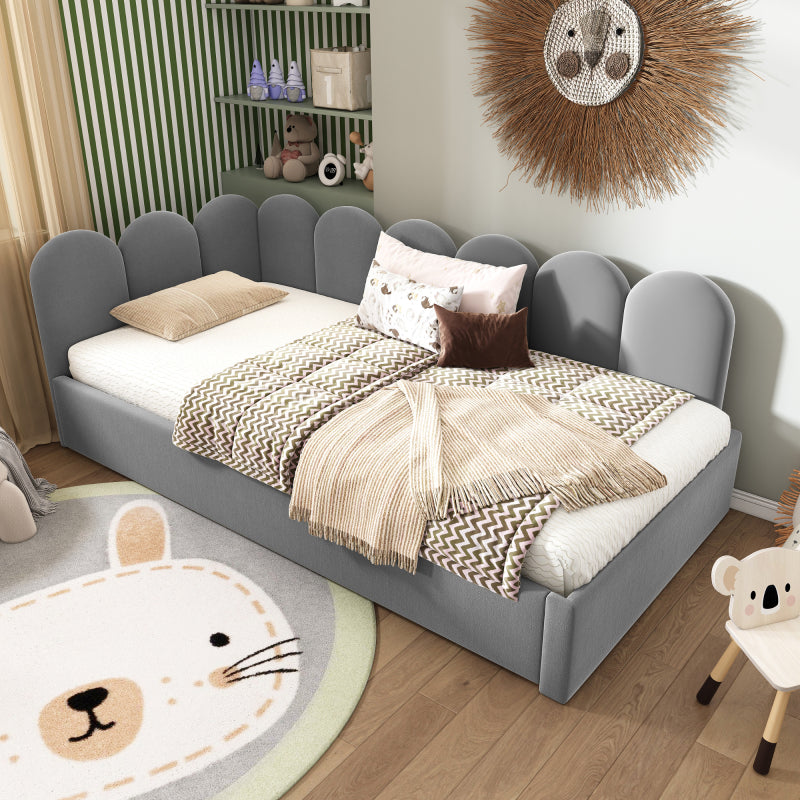 Polsterbett Daybett 90x200cm,Tagesbett Schlafsofa Kinderbett mit Ausziehbett 90x190cm und Lattenrost, Samt, Grau, ohne Matratze