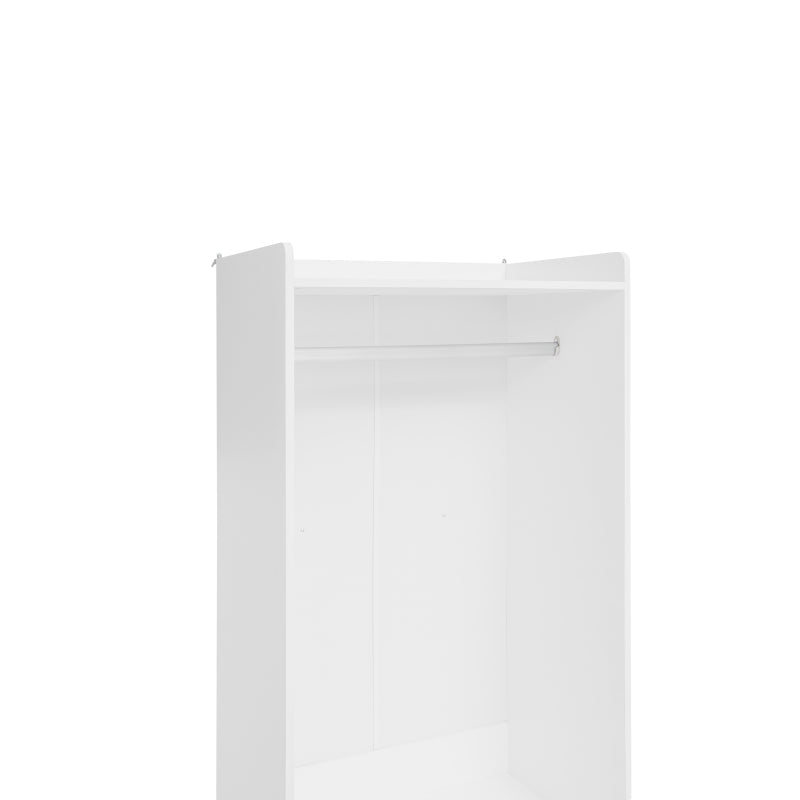 Weißer Kleiderschrank mit drei Schubladen – Garderobe mit Stauraumregal im Boho-Stil – Höhe 180 cm – ideal für Flur, Wohnzimmer, Schlafzimmer, Arbeitszimmer oder Büro.Maße:70*48*180cm