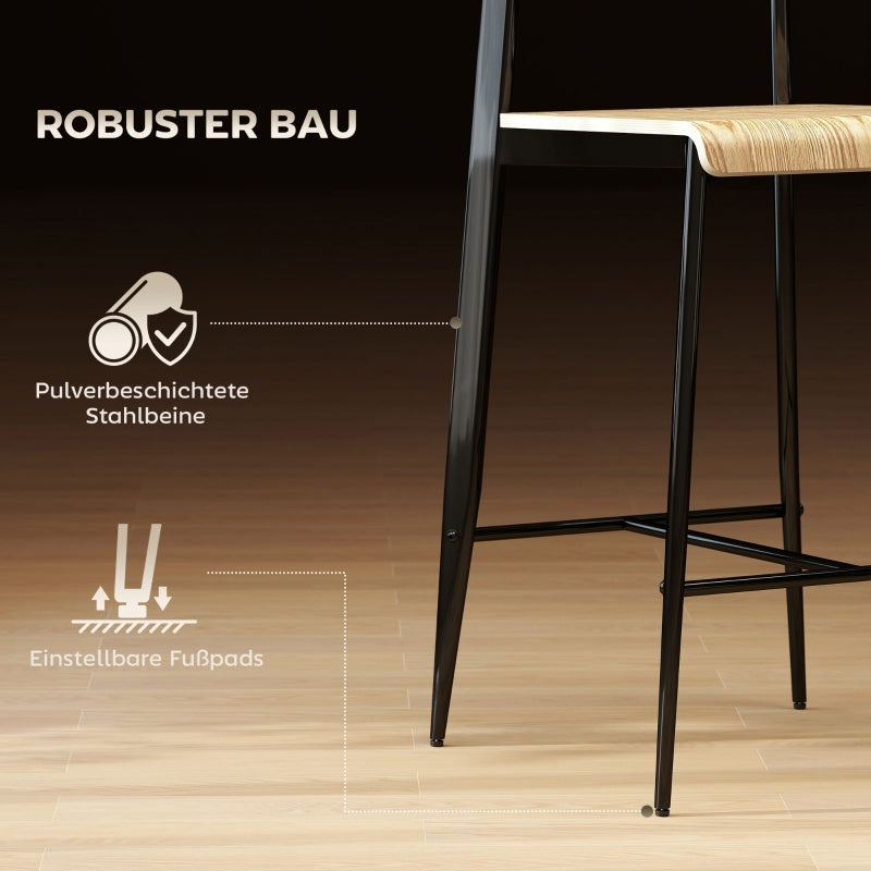 Barhocker 2er Set, Barstuhl mit Fußstütze, Metallgestell, Industrie-Design Naturholz+Schwarz