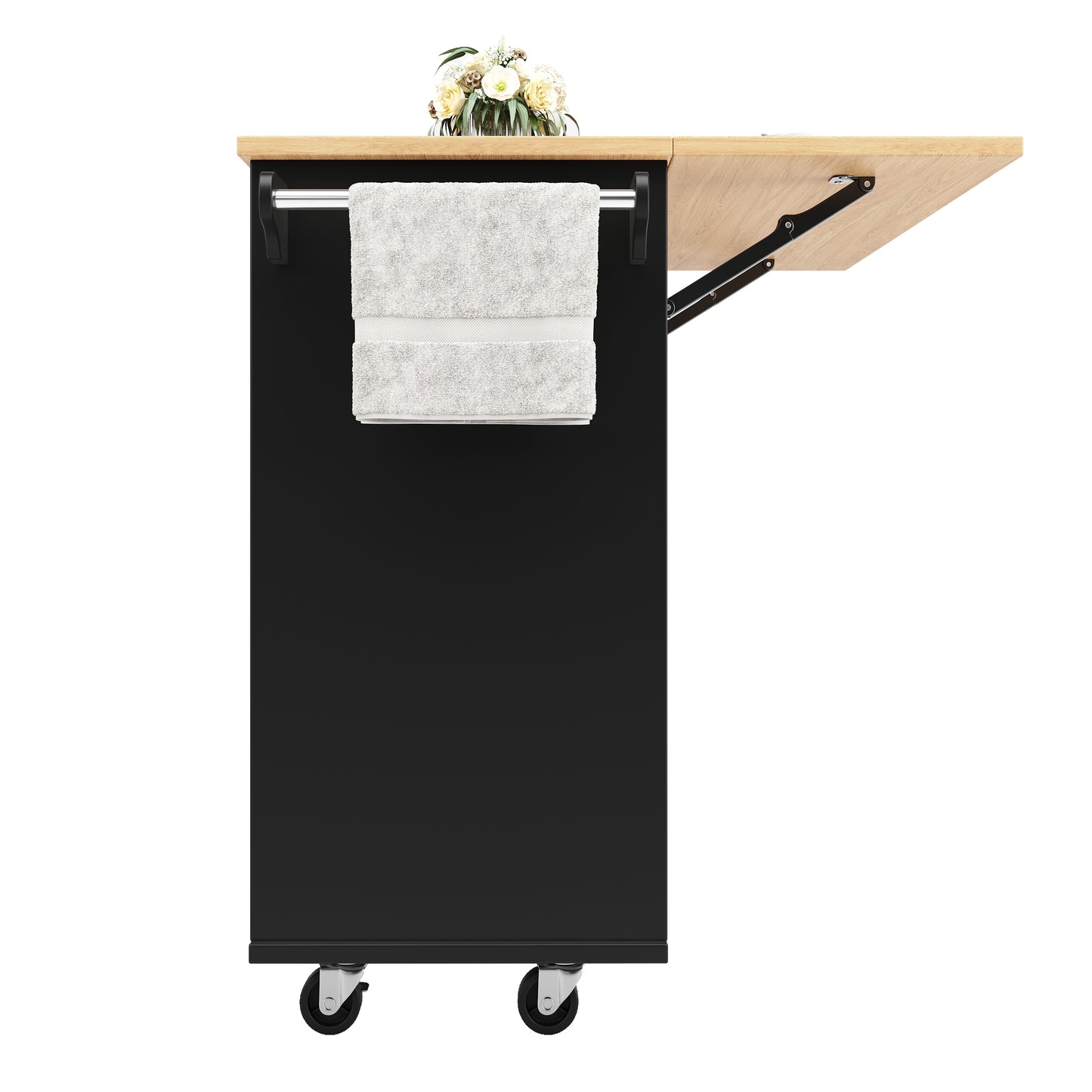 Kücheninsel mit Arbeitsplatte Küchenschrank Schwarz Esszimmerwagen mit Snackhalter und Weinglasregal Buffetschrank Trennwände Holzmaserung