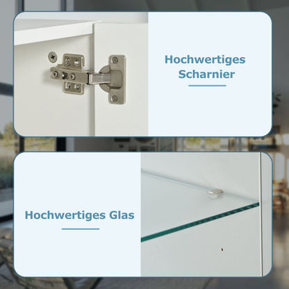 Hochglanz-LED-Sideboard, Küchenschrank, Schrank, Buffet-Aufbewahrung, Servertisch mit LED-Leuchten, Hochglanz-Buffetschrank mit 4 Glasböden und 2 Tür, Vitrine für Wohnzimmer, Eingangsbereich