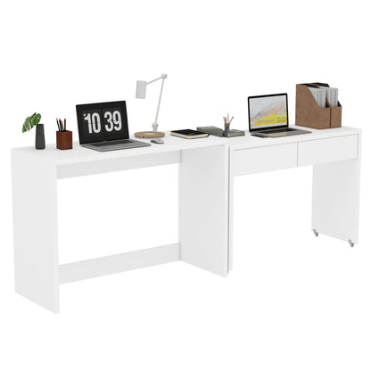 Regalschreibtisch + Kommode-2-in-1 Kompaktschreibtisch, ausziehbar, mit Rollen ausgestattet, flexibel kombinierbar, Faltbarer Schreibtisch