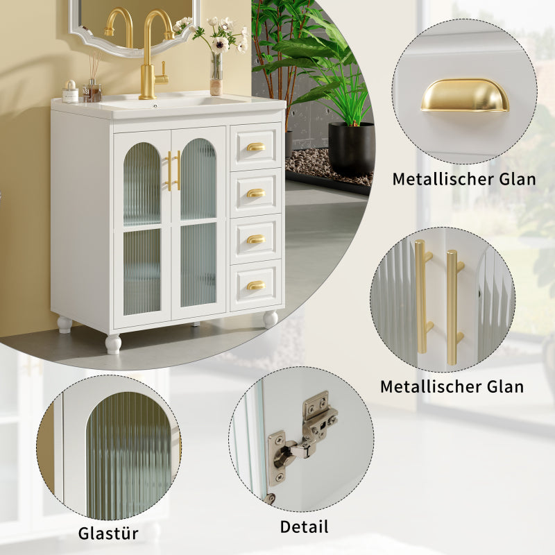 Badmöbel Einzel Waschtisch mit Unterschrank 80cm mit Keramik-Waschbecken,weiß