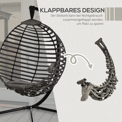 Hängesessel Hängekorb mit Gestell für 1 Person, faltbare Hängeschaukel mit Kissen, Stahl, 126x118x172cm für Garten & Balkon