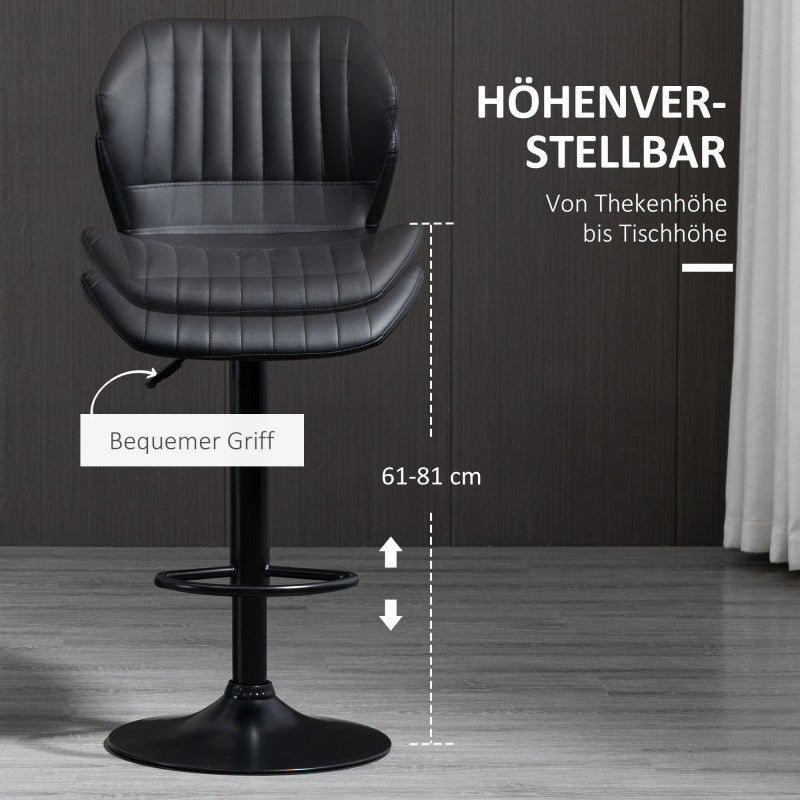 Barhocker höhenverstellbar 2er-Set Drehstühle 360° drehbar mit Rückenlehne Kunstleder 48,5x55,5x90-110cm für Küche & Bar