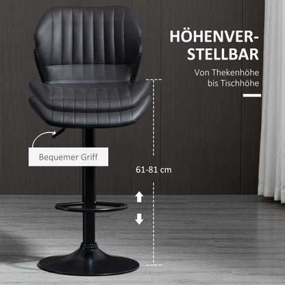 Barhocker höhenverstellbar 2er-Set Drehstühle 360° drehbar mit Rückenlehne Kunstleder 48,5x55,5x90-110cm für Küche & Bar