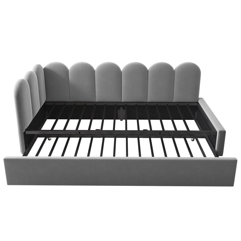 Polsterbett Daybett 90x200cm,Tagesbett Schlafsofa Kinderbett mit Ausziehbett 90x190cm und Lattenrost, Samt, Grau, ohne Matratze