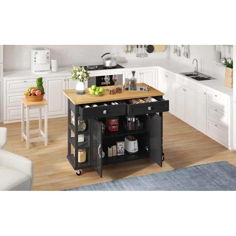 Multifunktionaler Küchenwagen mit klappbarer Arbeitsplatte, 120×65 cm erweiterbar, 2 Schubladen, geräumige Aufbewahrung, auf Rollen – Stilvoller Servierwagen für Küche, Esszimmer & Wohnzimmer