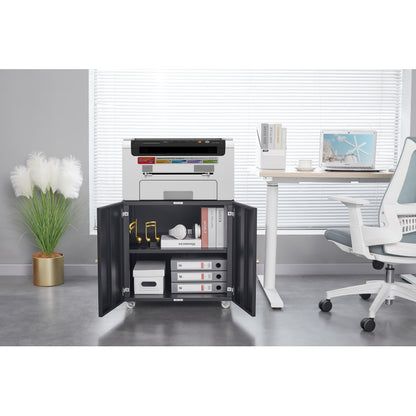 Metal Printer Stand with Storage Mobile Printer Tables for Small Spaces with Door Adjustable Shelf File Cabinet on Wheels for Home Office (Black)