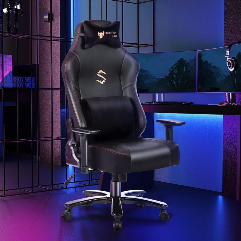 Gaming Stuhl mit Massagefunktion Racing Gamer Stuhl mit Massage Lendenwirbelstütze Gaming Sessel 180KG Belastbarkeit 55 * 52cm großes Kissen Verstellbare Armlehne 3D