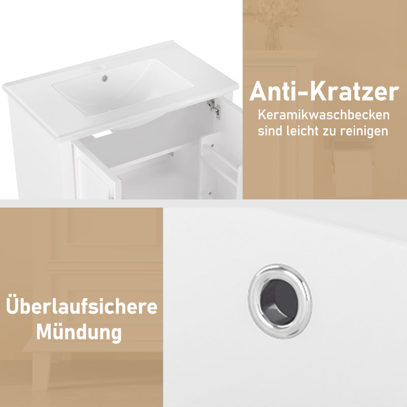Bodenstehender Badezimmerschrank mit Waschbecken, Waschtisch, feuchtigkeits- und wasserdicht, integriertes Keramik Waschbecken, weiß