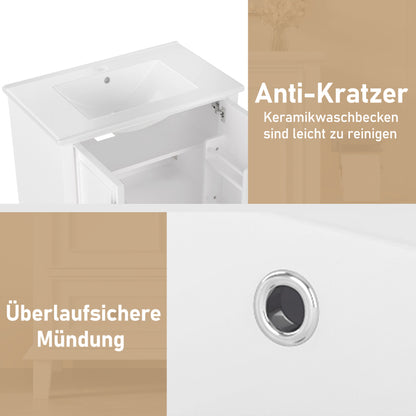 Bodenstehender Badezimmerschrank mit Waschbecken, Waschtisch, feuchtigkeits- und wasserdicht, integriertes Keramik Waschbecken, weiß