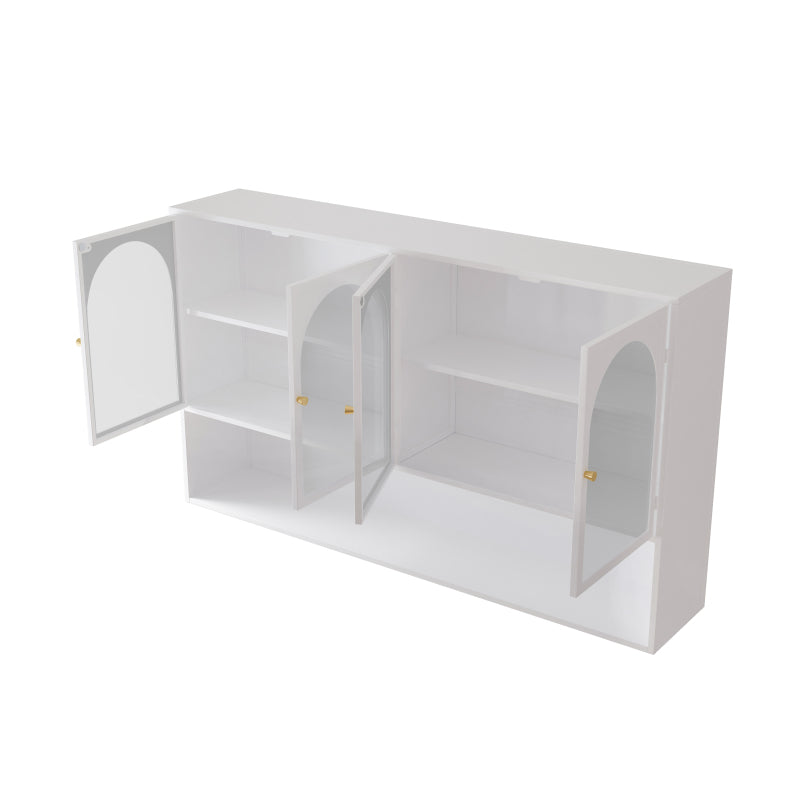 120CM Four-door Glass Wall Cabinet Storage, Wall-mounted,Suitable for Kitchen, Living Room, Bathroom (White)
