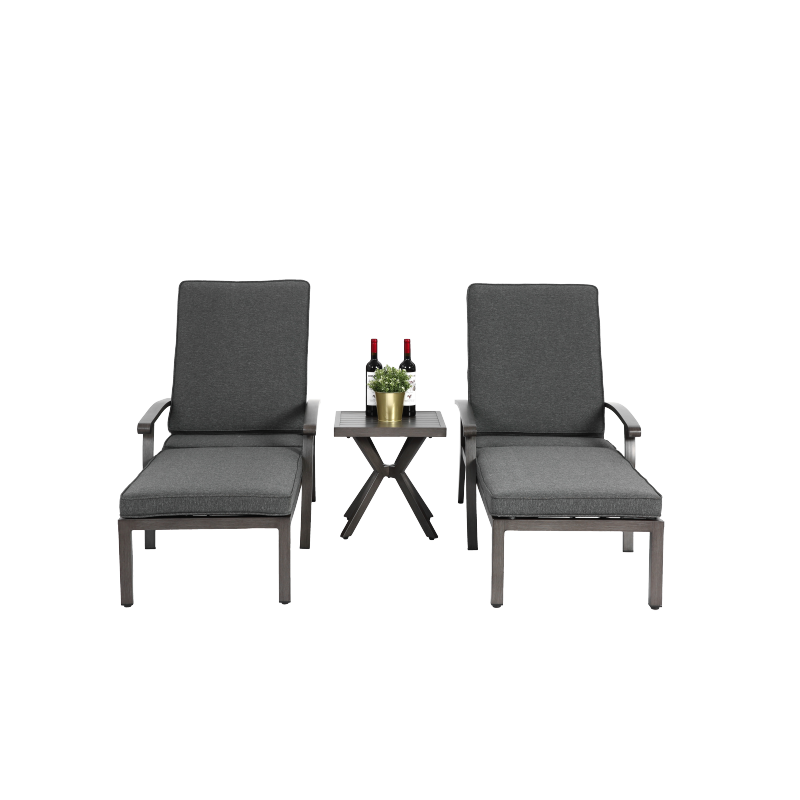 Lounge Patio Chair with Cotton Cushion, Adjustable Reclining Rust-Resistant Aluminum  Poolside Chaise Lounge Furniture, Waterproof Grey Cushion (1pc)