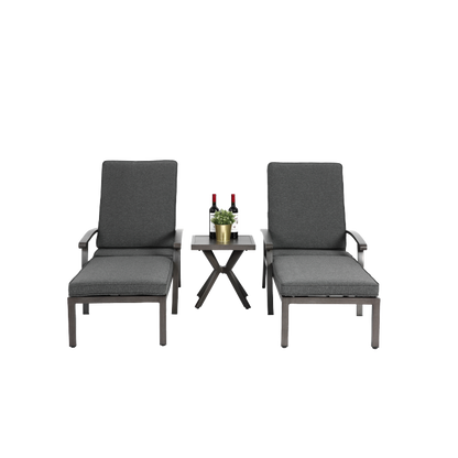 Lounge Patio Chair with Cotton Cushion, Adjustable Reclining Rust-Resistant Aluminum  Poolside Chaise Lounge Furniture, Waterproof Grey Cushion (1pc)