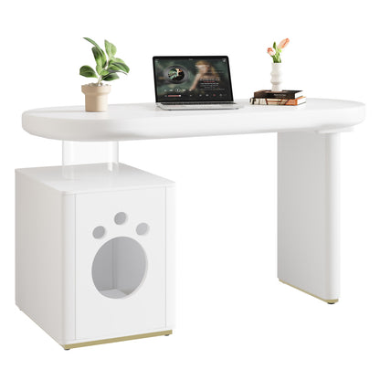 Schreibtisch mit Haustierbett, komplett lackiert, abgerundete Kurven, 5 cm dicke Beine, stabil und modern, Haustiergrößen M–XL