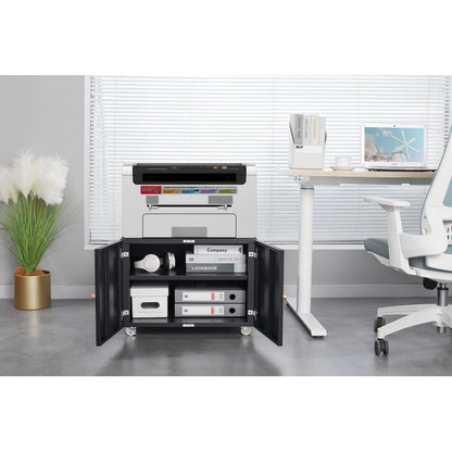 Metal Printer Stand with Storage Mobile Printer Tables for Small Spaces with Door Adjustable Shelf File Cabinet on Wheels for Home Office (Black)