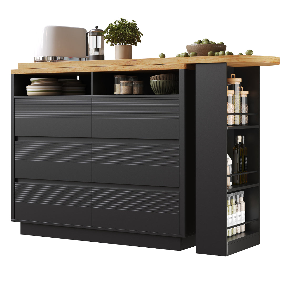 Ausziehbarer Bartisch (137-215cm) - Moderner Teleskop-Hochtisch mit 6 Schubladen & Stauraum - Bewegliche Kücheninsel, Stehtisch & Bistrotisch