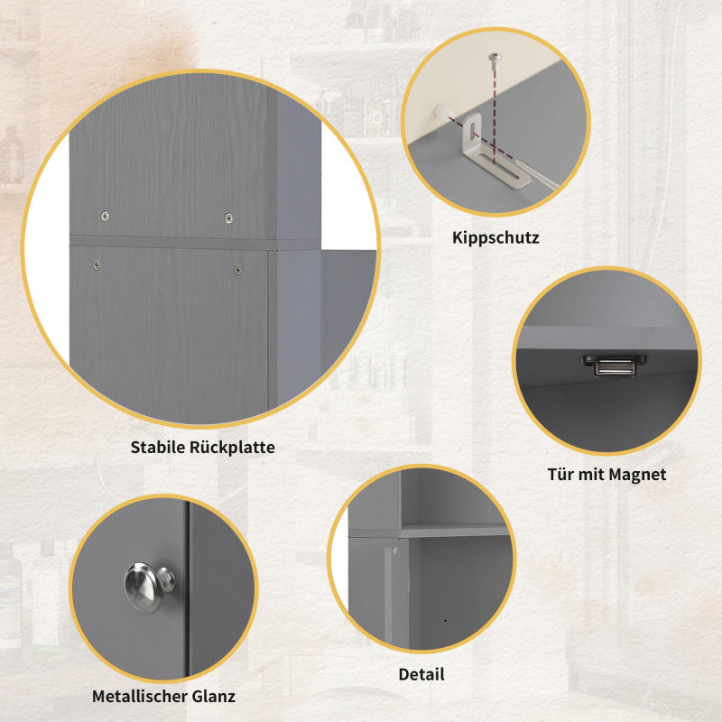 Badschrank, Badmöbel, Eckschrank mit zwei Ablagefächern, offenes Fach mit verstellbarem Einlegeboden, 36.5x 36.5 x 155 cm, hellgrau
