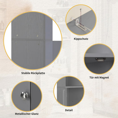 Badschrank, Badmöbel, Eckschrank mit zwei Ablagefächern, offenes Fach mit verstellbarem Einlegeboden, 36.5x 36.5 x 155 cm, hellgrau