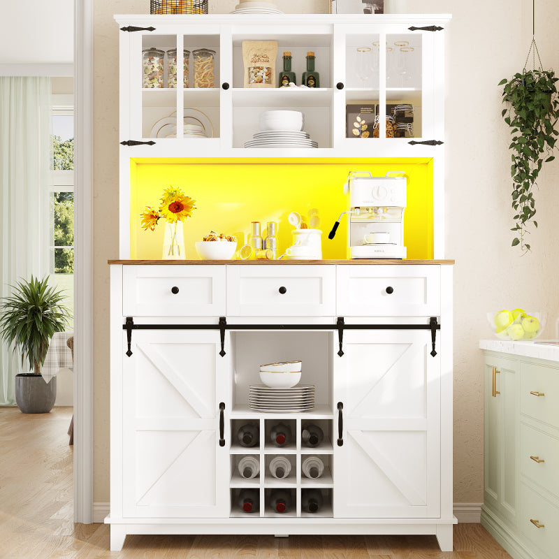Küchenschrank(105×38.4×180cm), Hochschrank Küchenbuffet, Sideboard mit LED-Beleuchtung,Variable Lichtfarben, weiß