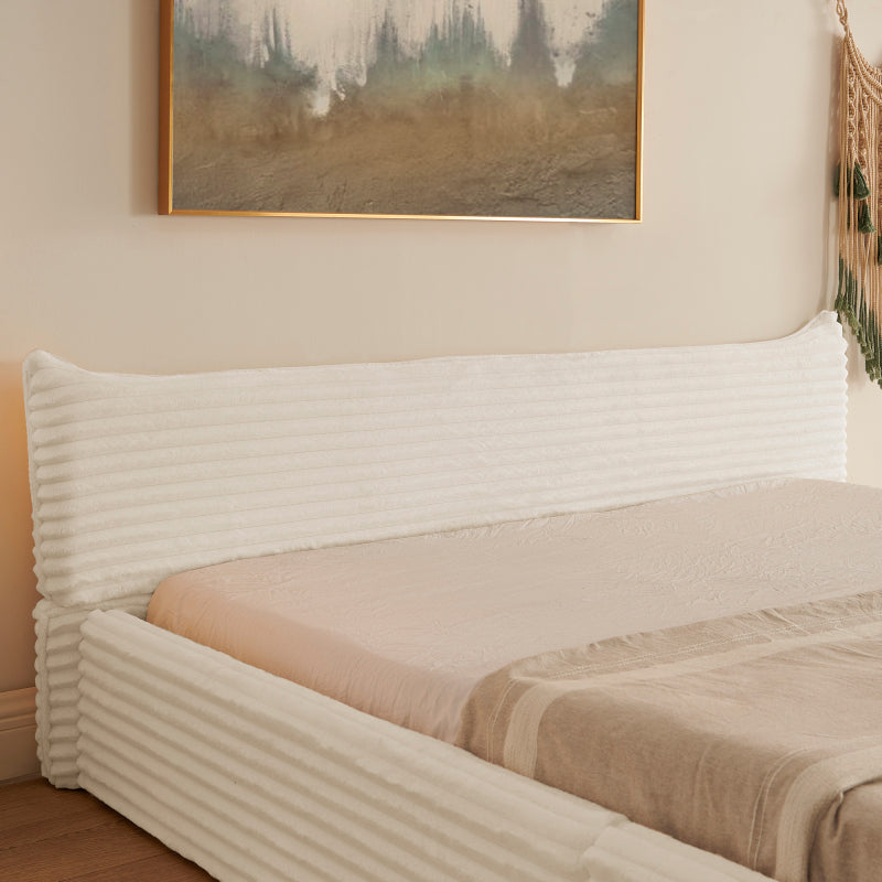 Doppelbett 160x200cm, mit Samtweichem Chenille-Bezug & Elegantem Kleinkantendesign am Kopfende, Beige (ohne Matratze)