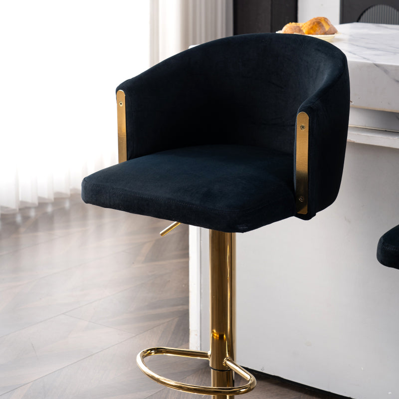 Moderner drehbarer höhenverstellbarer Barhocker, moderner Barhocker für Küche, Bar und Restaurant Theken, Hubhocker mit Rückenlehne und goldener Fußstütze (black.Set of 2)