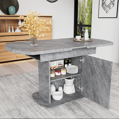 Ausziehbarer ovaler Esstisch, L110/130*W70*H75cm, Betonoptik+silberner Griff
