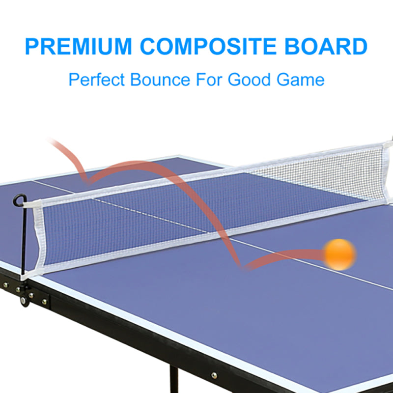 137.2cm/4.5FT Foldable Table Tennis Table, Portable Ping Pong Table Set with Net, 2 Table Tennis Paddles and 3 Balls Indoor & Outdoor Games Easy to Store