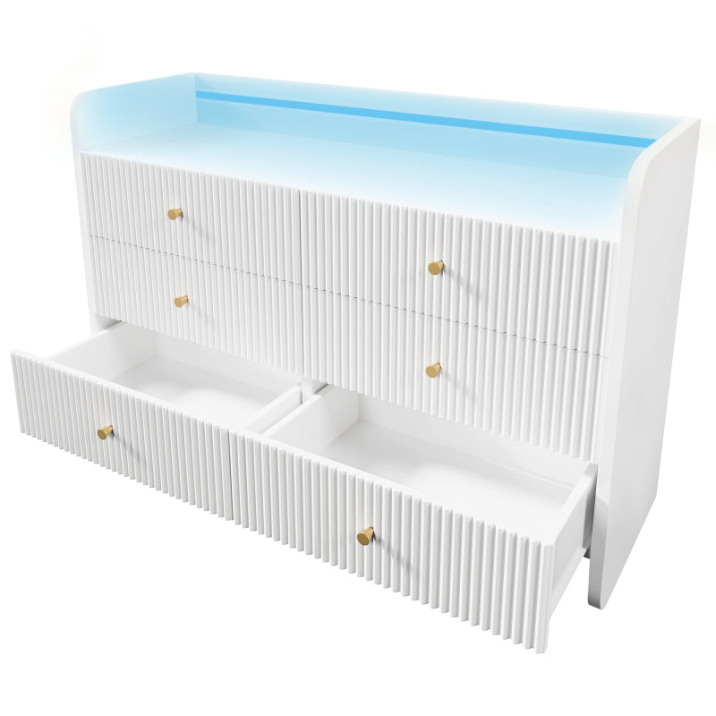 Sideboard, Kommode mit LED-Beleuchtung und 6 Schubladen, Wellenförmiges Rillendesign, Moderner Schrank für Wohnzimmer und Schlafzimmer, 120x40x75cm, Weiß