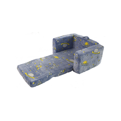Klappbares Kindersofa Plüsch, Astronauten Muster leuchtend, waschbar, Blau/Grün