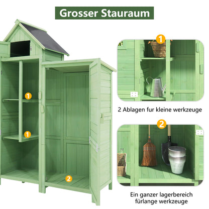 Gerätehaus Gartenschrank Geräteschuppen Geräteschrank, BxT: 118x54 cm, 118 x 54 x 173 cm (BxTxH), wetterfest, Holz, Grünes, PVC-Dach (Set, 1 St., 1 x Geräteschrank)
