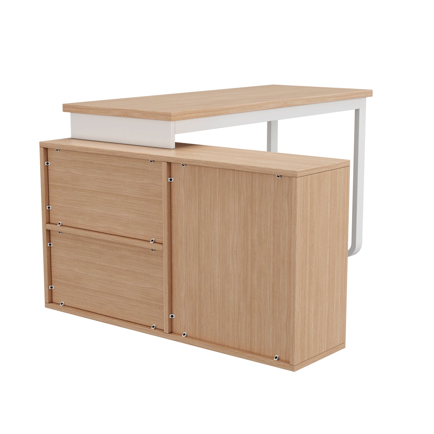 Schlichter Schreibtisch, Büro Schreibtisch, drei Schubladen, zwei offene Ablagefächer, stabile Tragfähigkeit, natur