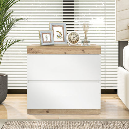 Kommode mit 3 Schubladen und 2 Türen, Schließfach,Funktion von Aufbewahrung, für Schlafzimmer und Wohnzimmer, E1-Spanplatte, weiß+oak