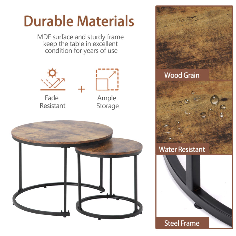 Runder Couchtisch 2er Set Satz Couchtisch Wohnzimmer Runder geschachtelter Beistelltisch 2 Runder Beistelltisch (Braun)