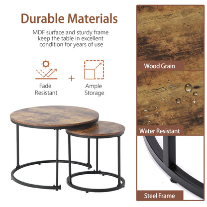 Runder Couchtisch 2er Set Satz Couchtisch Wohnzimmer Runder geschachtelter Beistelltisch 2 Runder Beistelltisch (Braun)