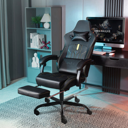 Gaming Stuhl Computerstuhl Ergonomischer Gaming Chair mit Fußstütze Bürostuhl Ergonomischer Computerstuhl mit Lendenwirbelstütze Schwarz