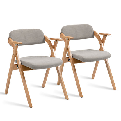 Folding Chairs with Armrest, Set of 2 Extra for Guests Kitchen Office Wedding Party, Gra