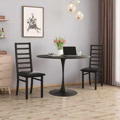 Metal Dining Chairs Set of 2, Steel Legs and PU Leather Seats, High Back Armless Dining Chairs, for Kitchen, Living Room, Black