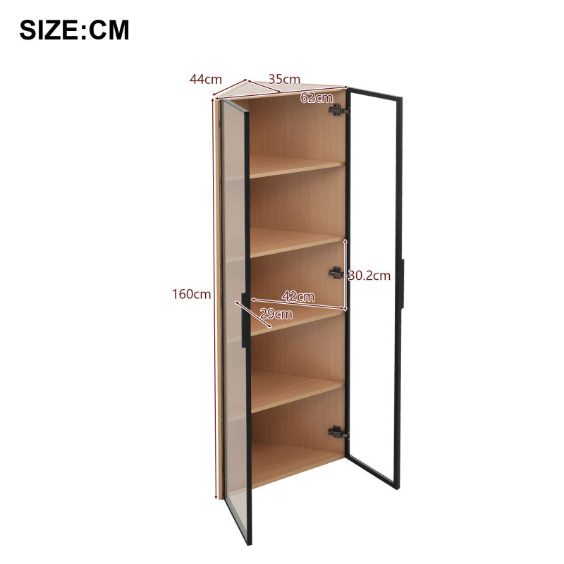 Eckvitrine, Eiche-Optik: Glasvitrine für Sammlungen, Bücher, Wein oder als Badezimmerschrank 62x35x160cm