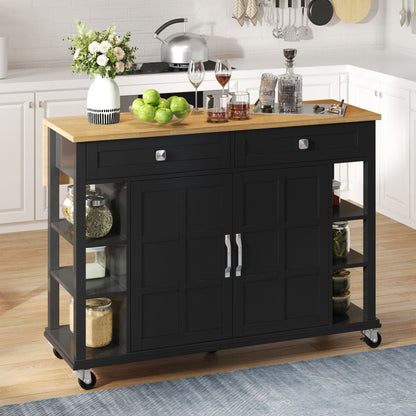 Multifunktionaler Küchenwagen mit klappbarer Arbeitsplatte, 120×65 cm erweiterbar, 2 Schubladen, geräumige Aufbewahrung, auf Rollen – Stilvoller Servierwagen für Küche, Esszimmer & Wohnzimmer