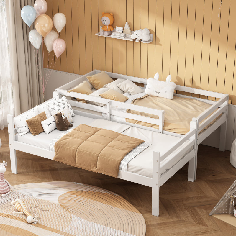 Etagenbett für Kinder, Kinderbett mit Schuhregale und Schließfächer, Bett aufgeteilt in 2 Einzelbetten, Jugendbett, Einzelbett, Weiß, 90x200cm.